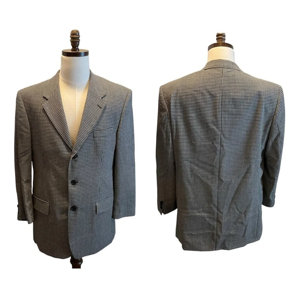 Bachrach Suit Blazer Jacket Sport Coat Black White Size 42R Wool Check Office